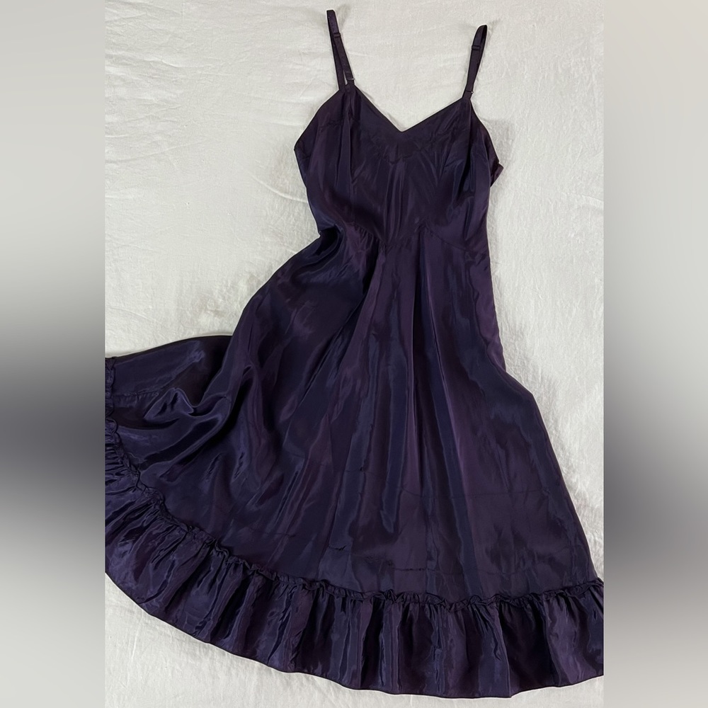 VINTAGE/ 40s plum purple ruffle slip dress